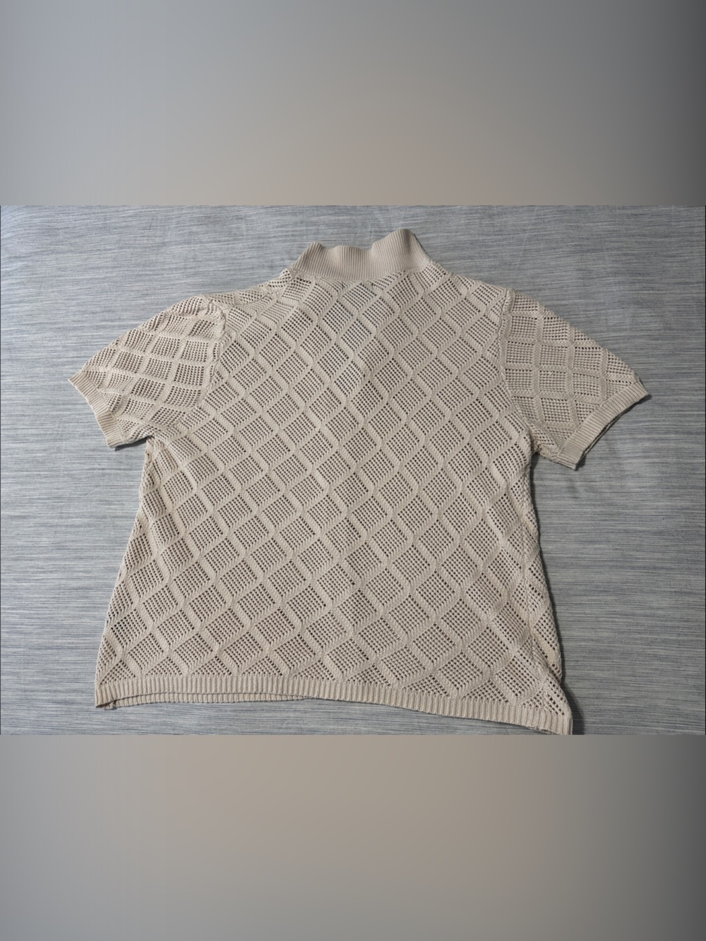 Art of Rhetoric Cream Crochet Knit Shirt Mens Sz XL Open Stitch Diamond Polo - Picture 11 of 12